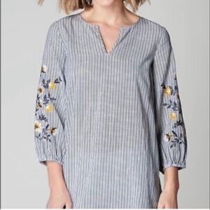 J. Jill Women’s Floral Embroidered Sleeve Cotton Boho Striped Tunic Top Size 2X